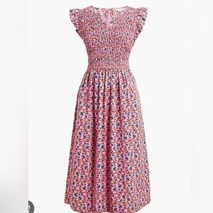 J. Crew Pink Smocked Sundress with Flutter Sleeves